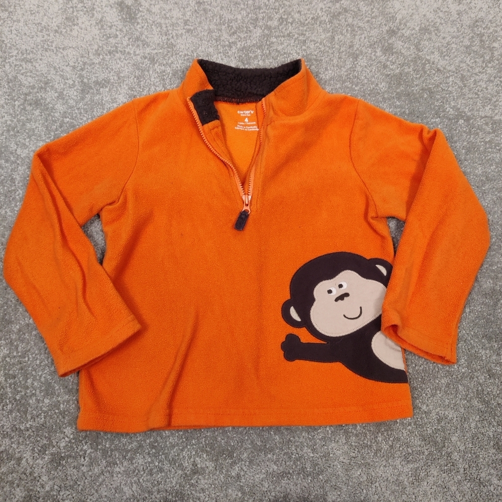 Carter's Boy's Fleece Sweatshirt in Orange Sz 4T Monkey Print Orange T-shirt Day